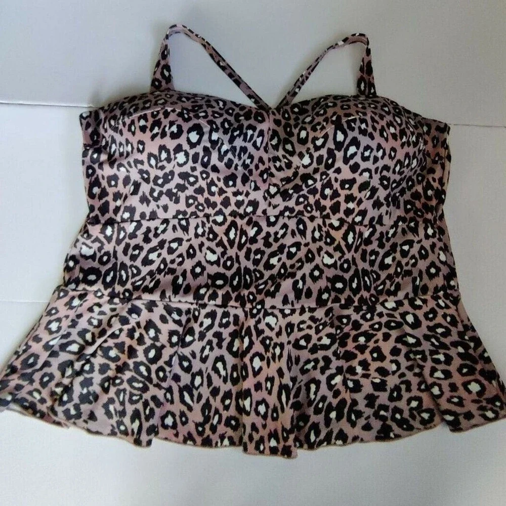 G.I.L.I.‎ Mauve Leopard Print Peplum Tankini Swim Top Womens Plus Size 26W